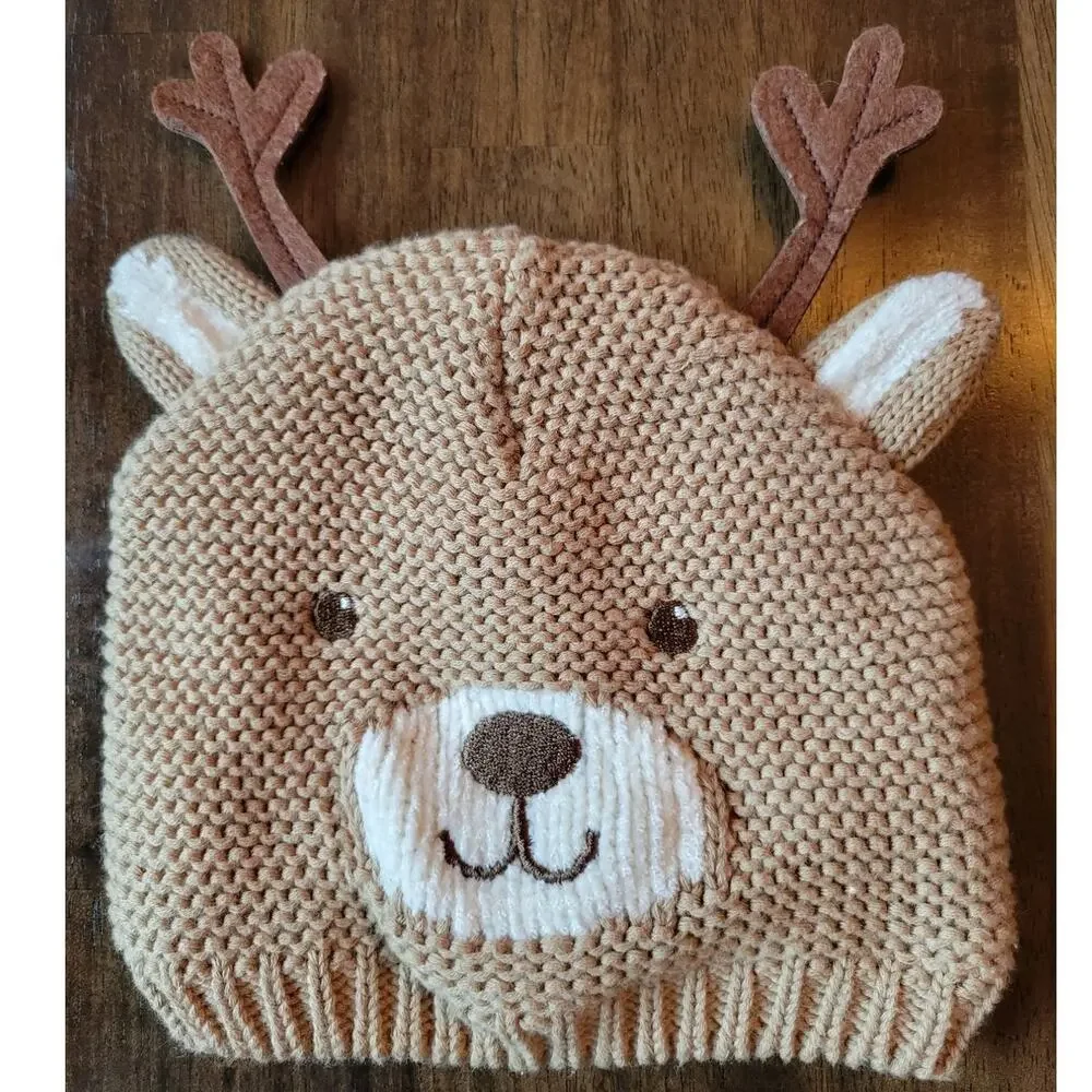 CARTER'S Knit Reindeer Hat Beanie 12-24 mo Soft Fabric Lining